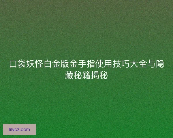 口袋妖怪白金版金手指使用技巧大全与隐藏秘籍揭秘